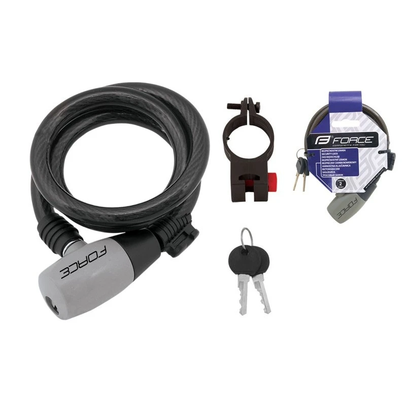 Lucchetto FORCE Con Cavo A Spirale 185x8 E Supporto 1 Lucchetto FORCE Con Cavo A Spirale 185x8 E Supporto