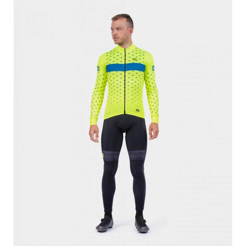 Maglia Invernale Ciclismo ALE' PR-R STARS Giallo Fluo-petrolio 2022 3 Maglia Invernale Ciclismo ALE' PR-R STARS Giallo Fluo-petrolio 2022 - immagine 3