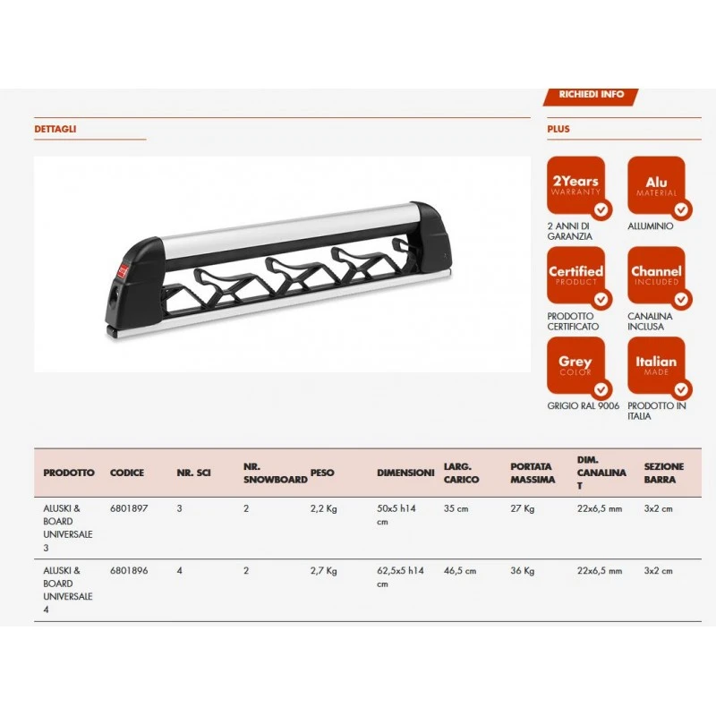 Portasci Per Barre Da Tetto FABBRI ALUSKI & BOARD UNIVERSALE 3 3 Portasci Per Barre Da Tetto FABBRI ALUSKI & BOARD UNIVERSALE 3 - immagine 3